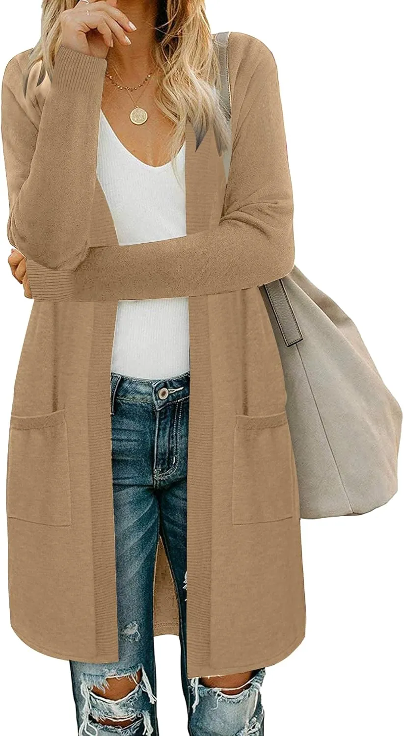 Moss Rose Women's Classic Sweaters Cardigan Long Sleeve Knit Coat Outwear with Pocket Available in Plus Size