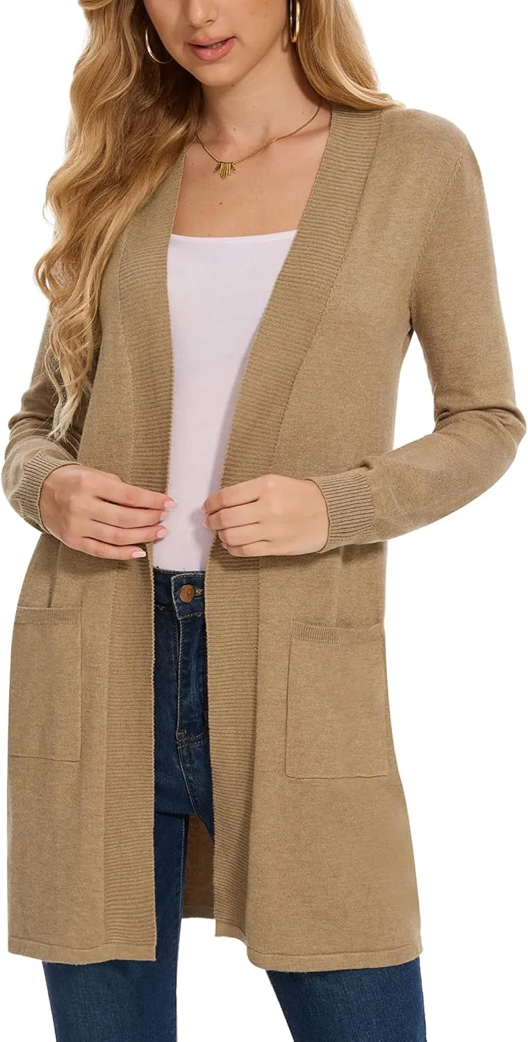 Moss Rose Women's Classic Sweaters Cardigan Long Sleeve Knit Coat Outwear with Pocket Available in Plus Size