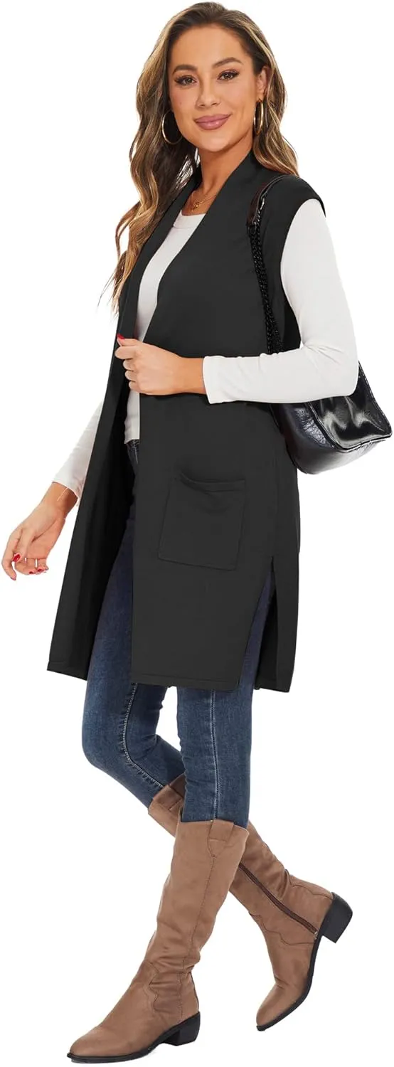 Moss Rose Women's Long Knit Cardigan Vest Casual Sleeveless Open Front Draped Duster Vest (Available in Plus Size)