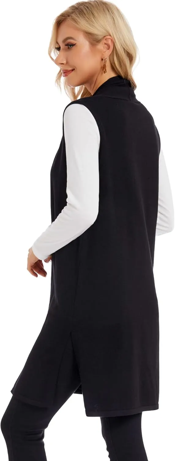 Moss Rose Women's Long Knit Cardigan Vest Casual Sleeveless Open Front Draped Duster Vest (Available in Plus Size)
