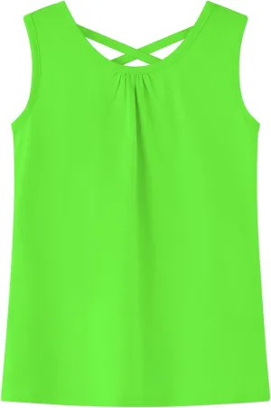 Noomelfish Girls Criss Cross Back Tank Tops Soft Jersey Cotton Sleeveless Shirts (3-12 Years)