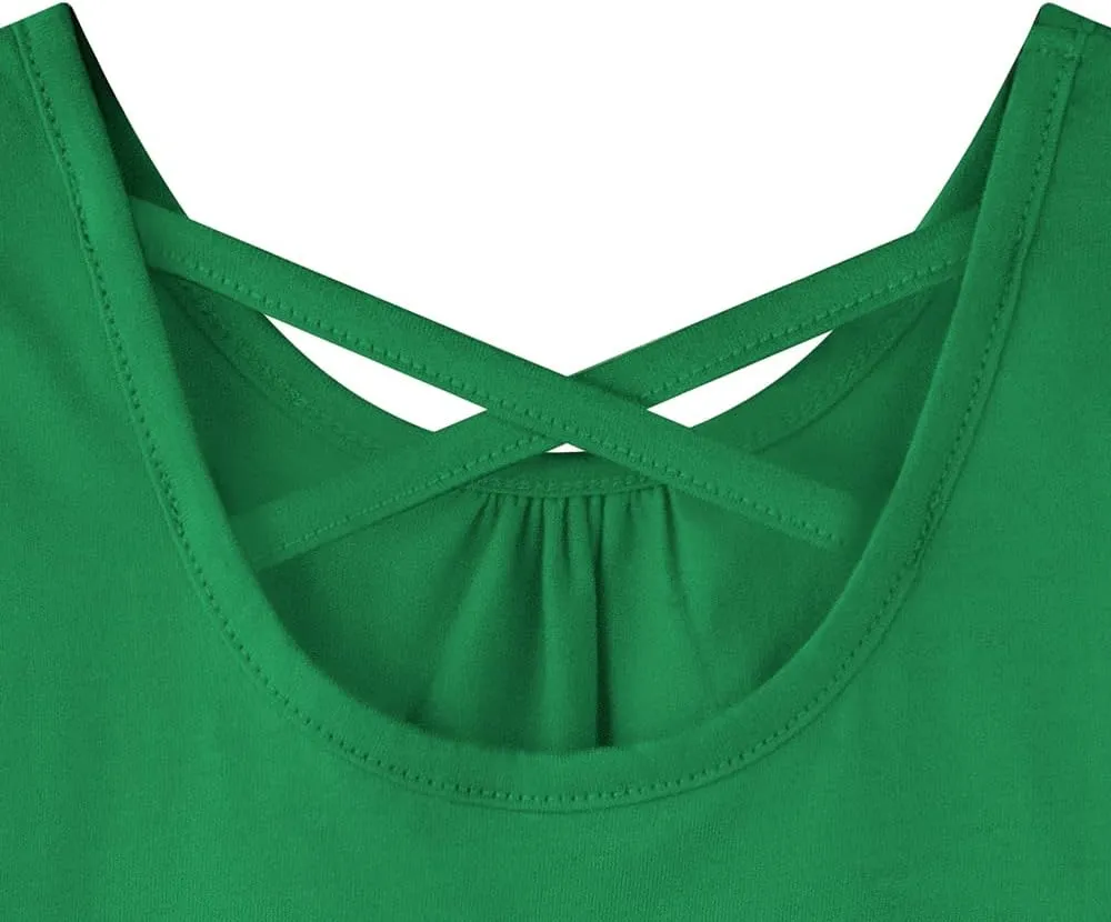 Noomelfish Girls Criss Cross Back Tank Tops Soft Jersey Cotton Sleeveless Shirts (3-12 Years)