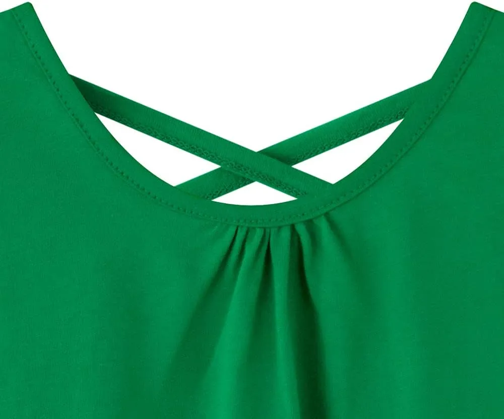Noomelfish Girls Criss Cross Back Tank Tops Soft Jersey Cotton Sleeveless Shirts (3-12 Years)