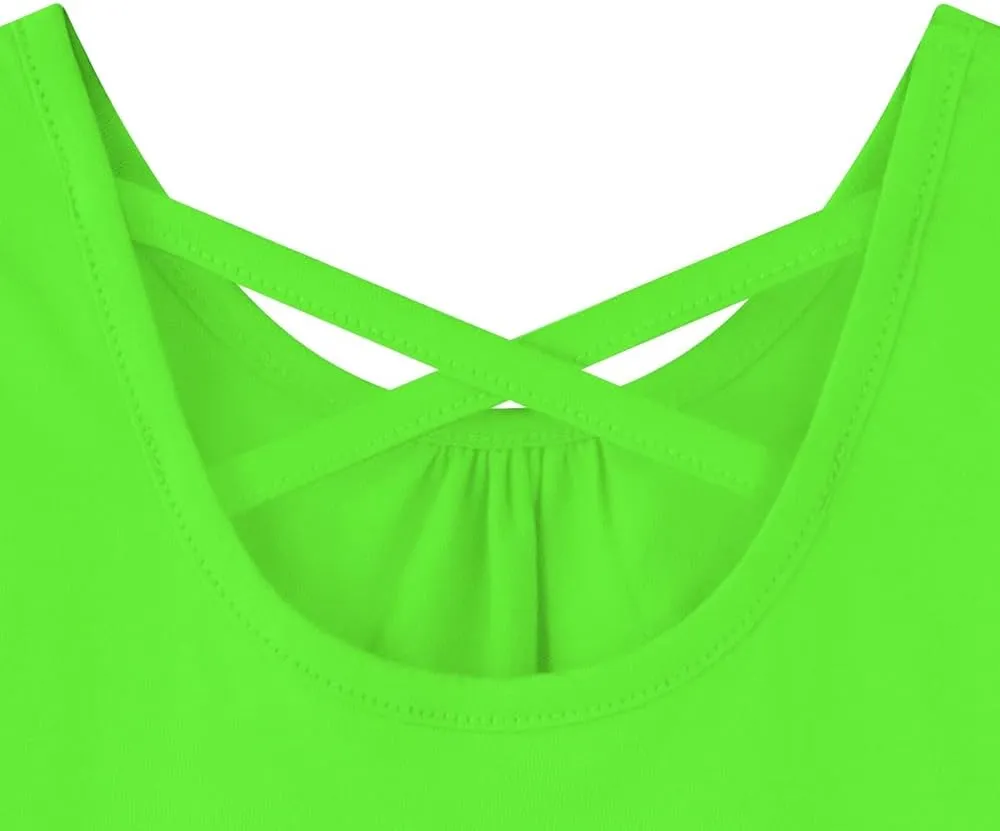 Noomelfish Girls Criss Cross Back Tank Tops Soft Jersey Cotton Sleeveless Shirts (3-12 Years)