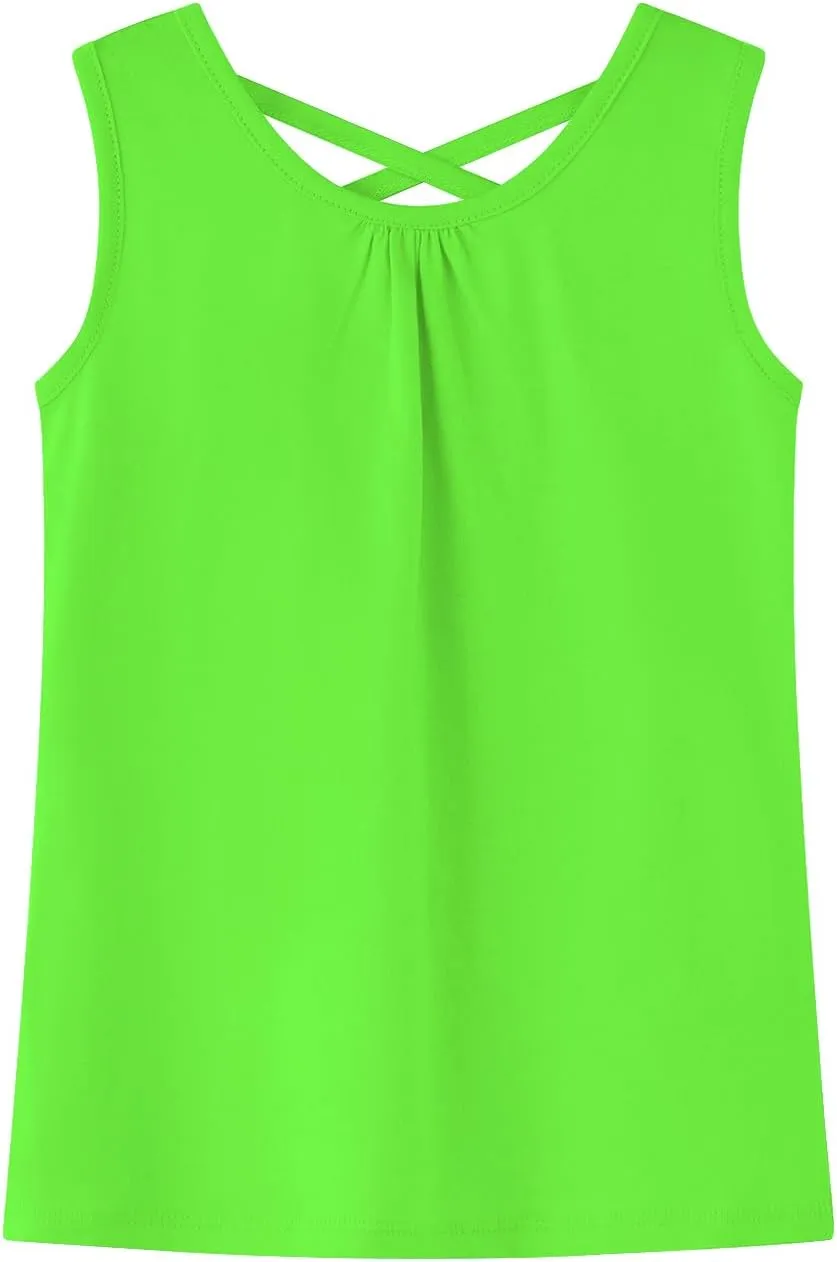 Noomelfish Girls Criss Cross Back Tank Tops Soft Jersey Cotton Sleeveless Shirts (3-12 Years)