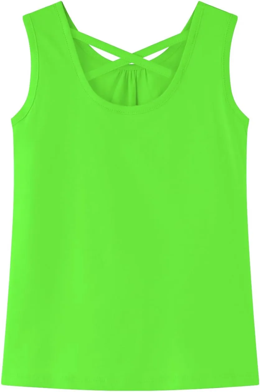 Noomelfish Girls Criss Cross Back Tank Tops Soft Jersey Cotton Sleeveless Shirts (3-12 Years)