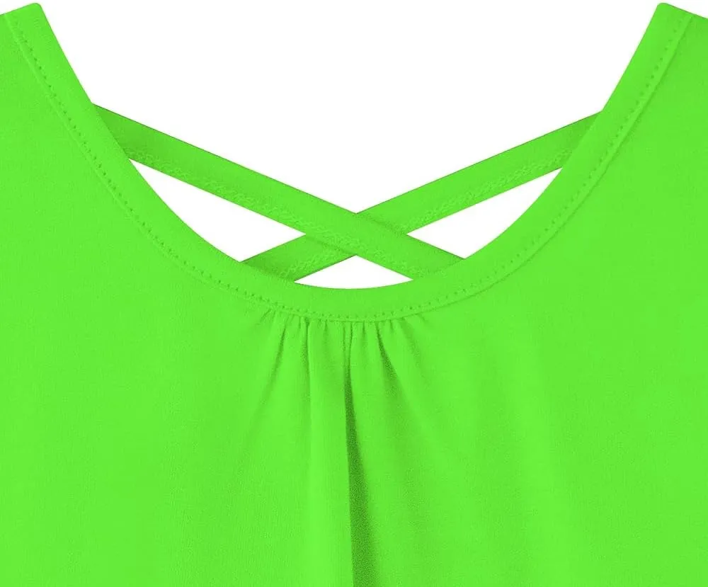 Noomelfish Girls Criss Cross Back Tank Tops Soft Jersey Cotton Sleeveless Shirts (3-12 Years)