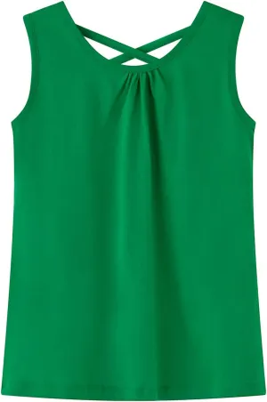 Noomelfish Girls Criss Cross Back Tank Tops Soft Jersey Cotton Sleeveless Shirts (3-12 Years)