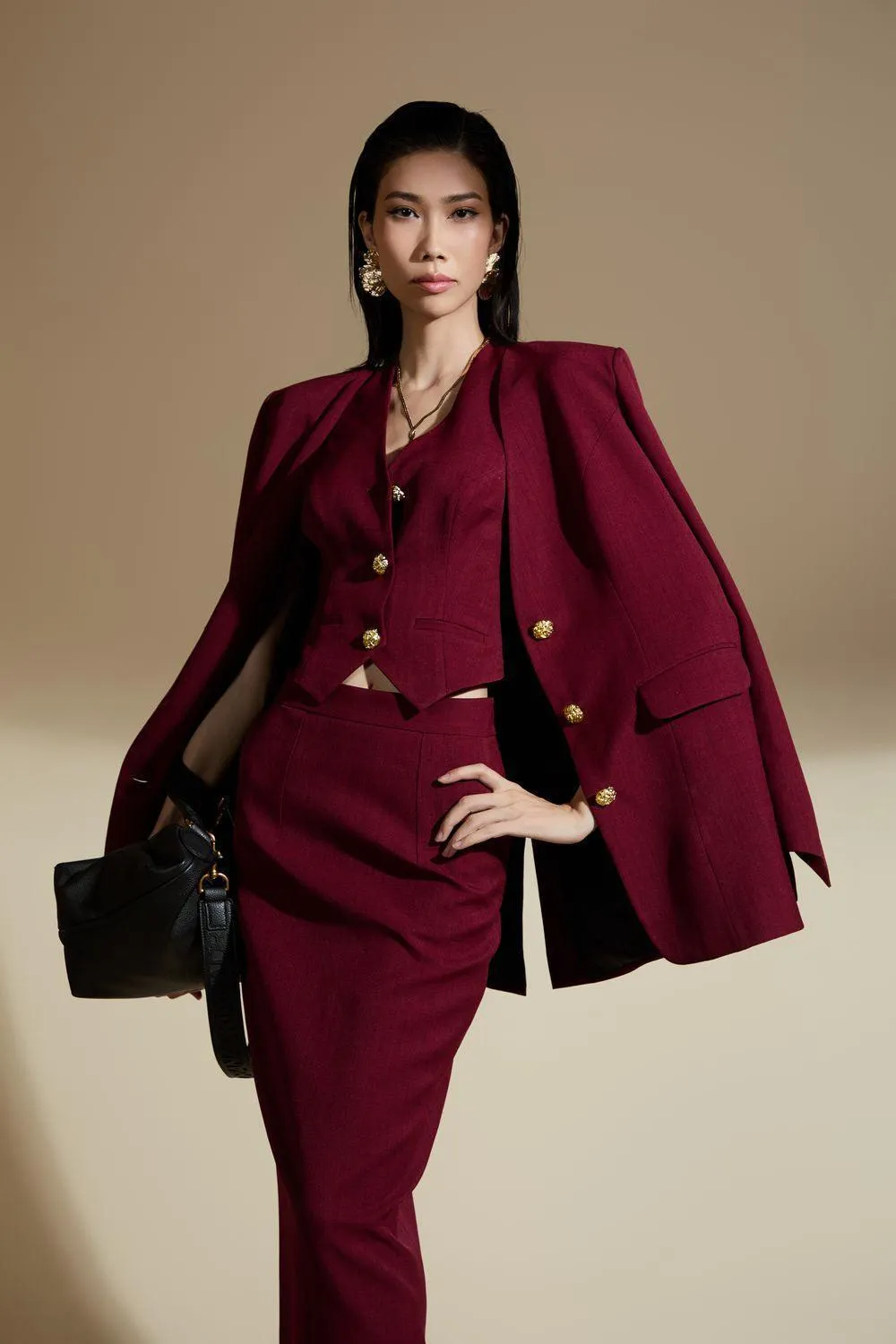Nora Straight Lapelless Cotton Blend Blazer
