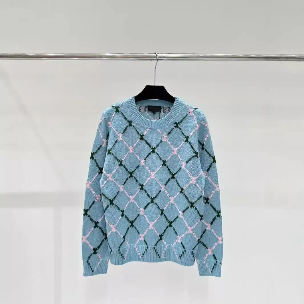 Pre Order:  Diamond Grid Jacquard Round Neck Knitted Sweater