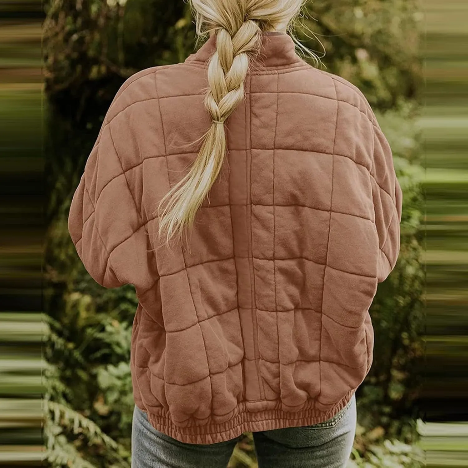Quilted Jackets for Women Lightweight Dolman Sleeve Down Coats Zipper Padded Bomber Jackets Outwear with Pocket