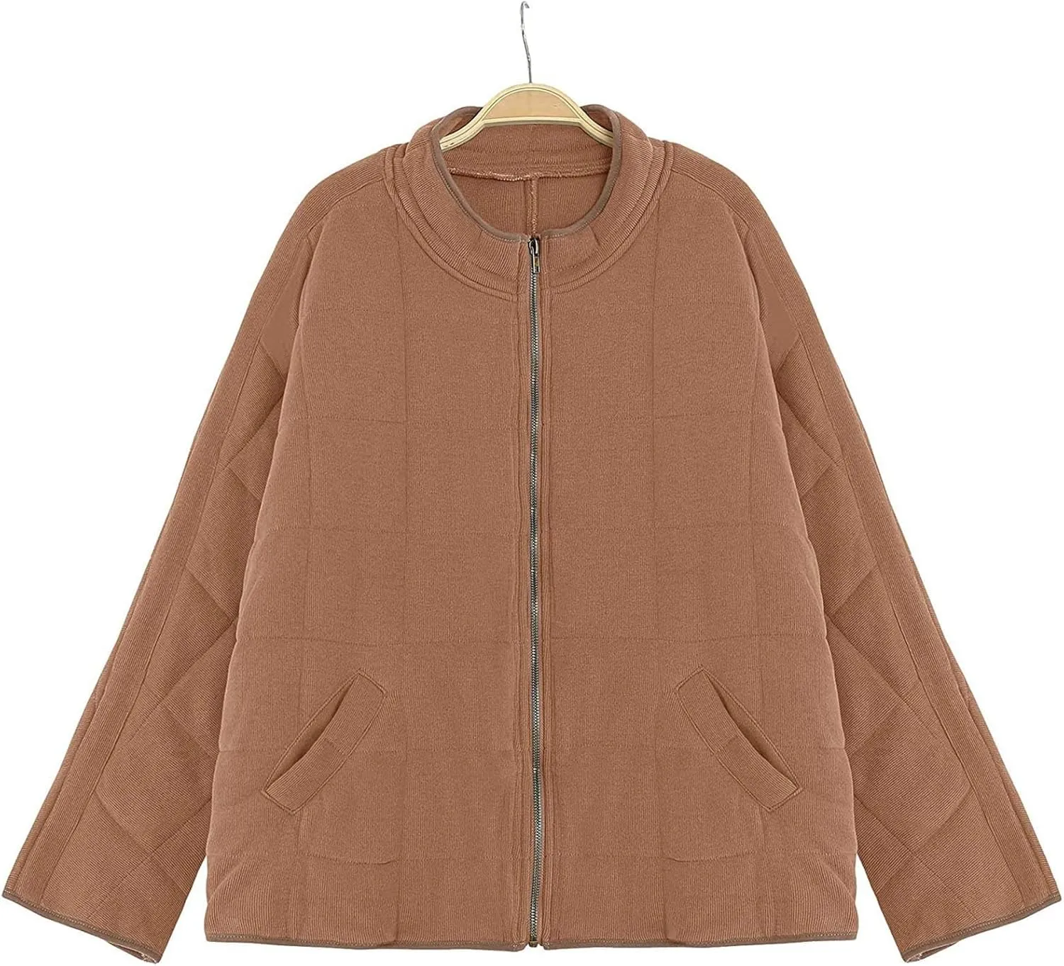 Quilted Jackets for Women Lightweight Dolman Sleeve Down Coats Zipper Padded Bomber Jackets Outwear with Pocket