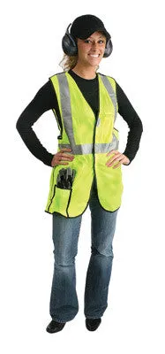 Radnor Medium Yellow Lightweight Polyester Class 2 Break-Away Vest With Front Hook And Loop Closure, 2" 3M Scotchlite Reflective Tape Striping And 2 Pockets