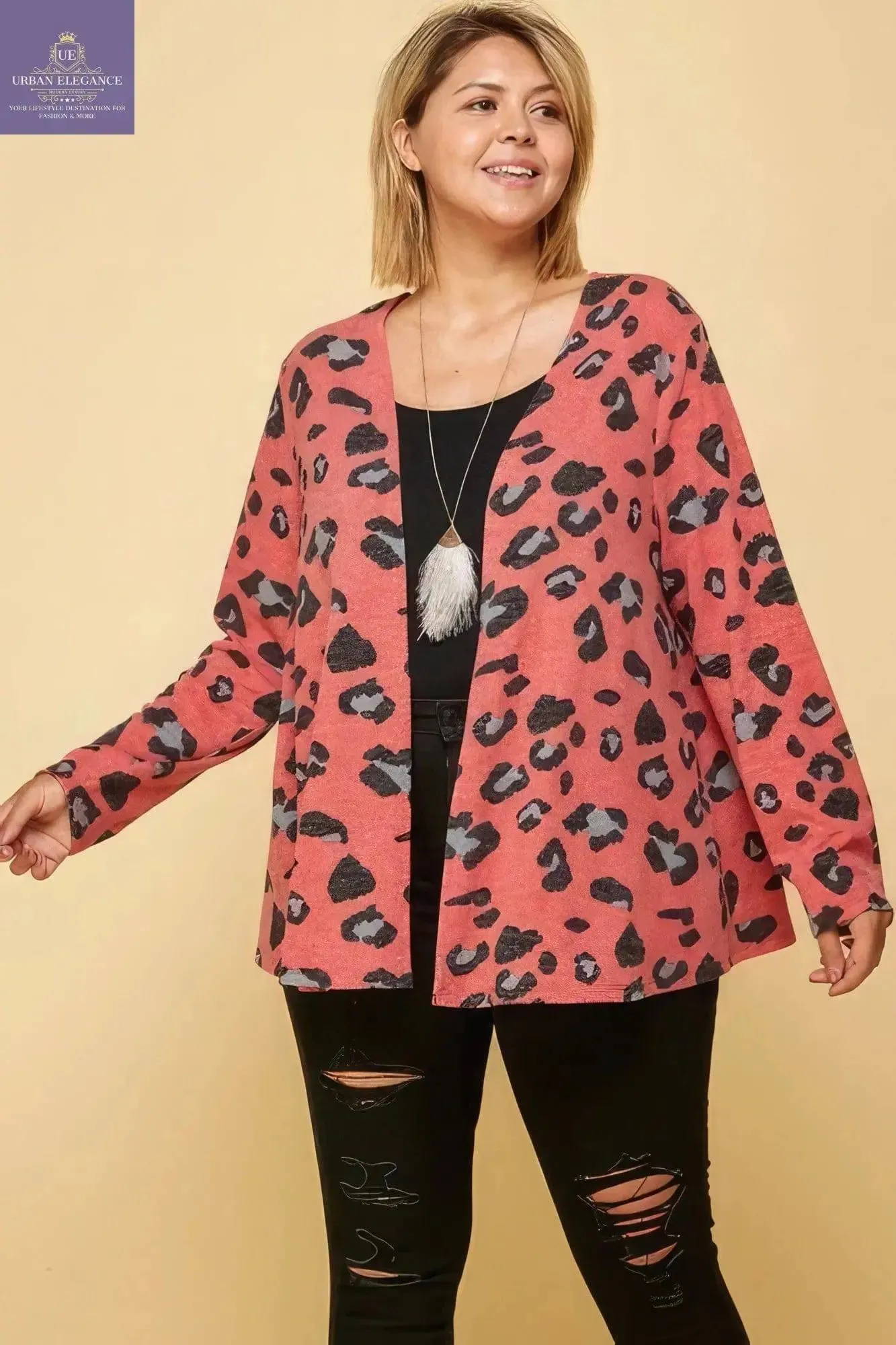 Red Animal Print Plus Size Cardigan