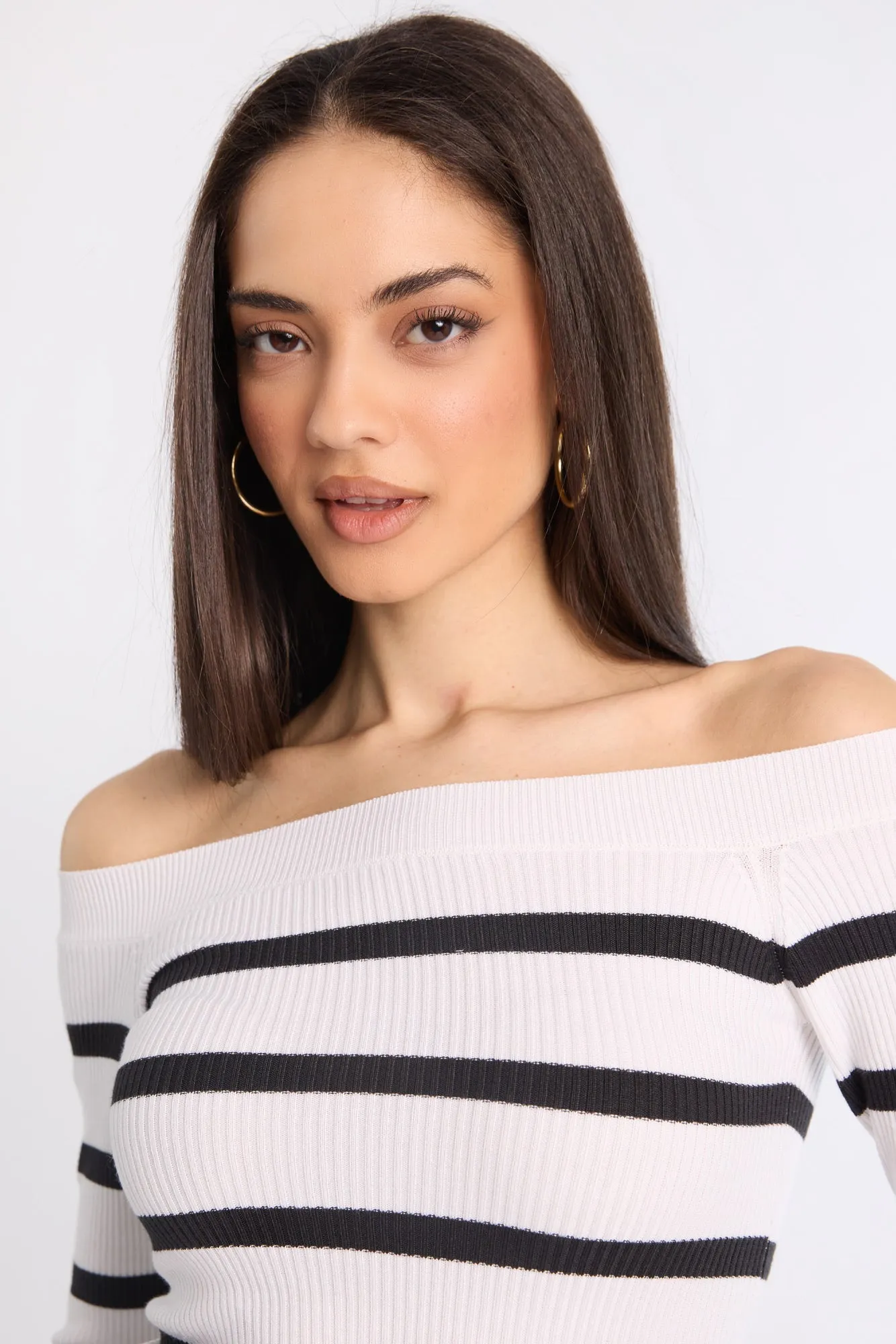 Ribbed Slim Off-Shoulder Sweater
