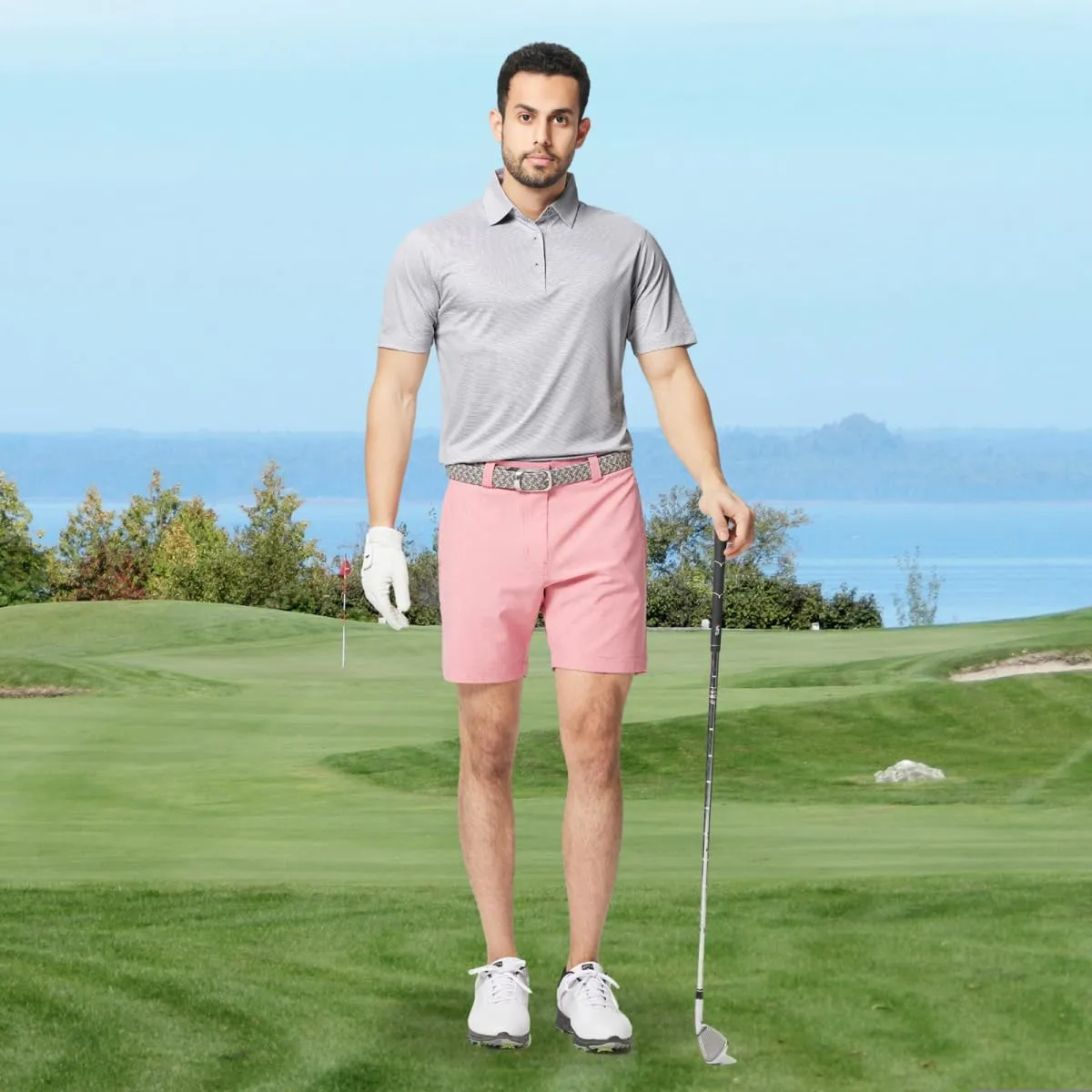 Rouen Mens Polo Shirts Short Sleeve Soft Lightweight Performance Dry Fit Jacquard Casual Collared Golf Polo Shirts for Men