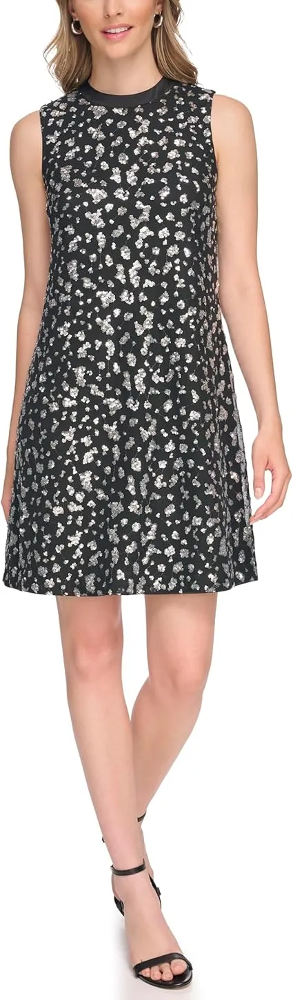 Sequin Mesh Dress Black/ Silver - Kensie