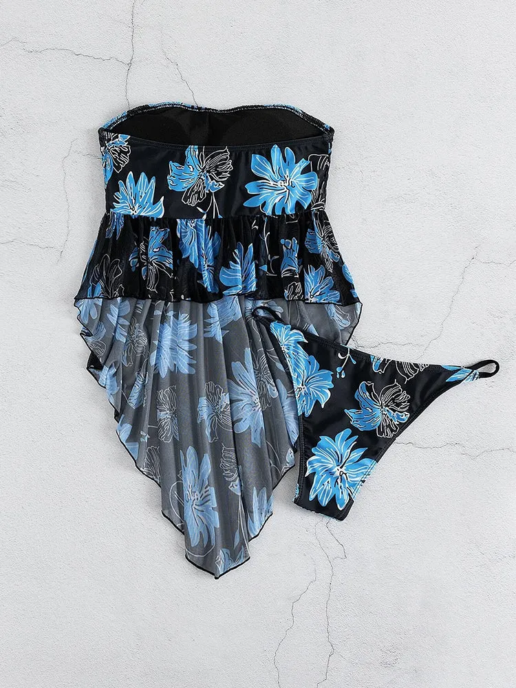 Sexy Floral Print Swimming Skirt Two Piece