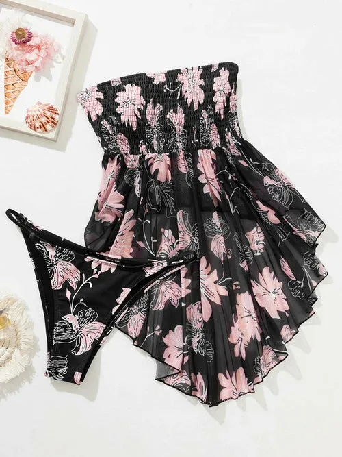 Sexy Floral Print Swimming Skirt Two Piece