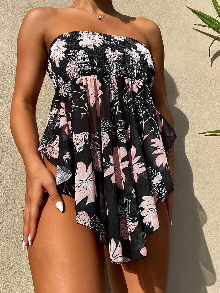 Sexy Floral Print Swimming Skirt Two Piece