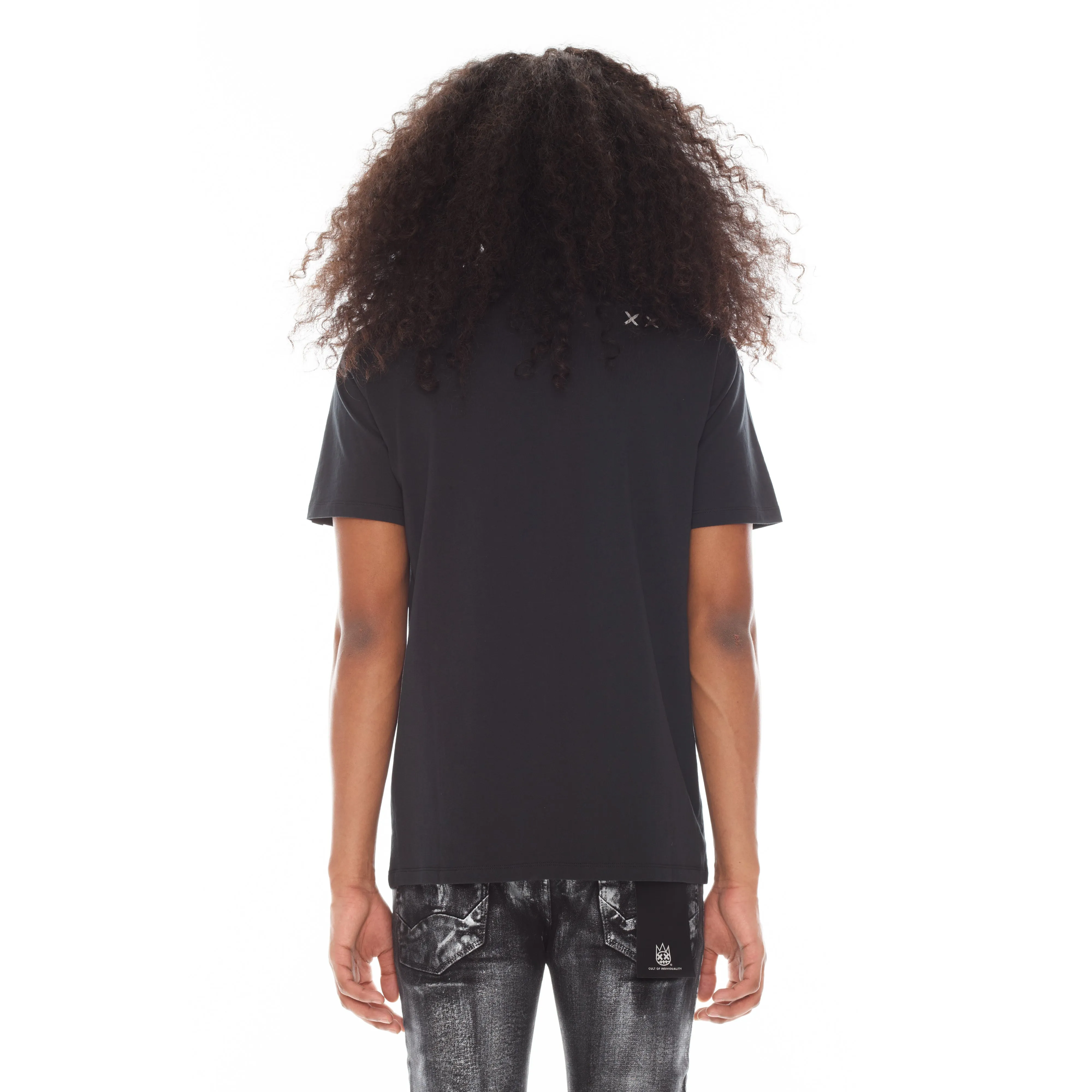SHIMUCHAN BRUSHED LOGO SHORT SLEEVE CREW NECK TEE 26/1'S IN BLACK