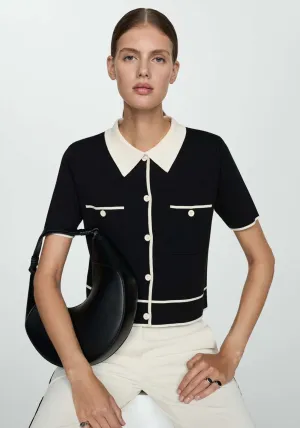 Short-sleeved cardigan with contrasting trims - Black