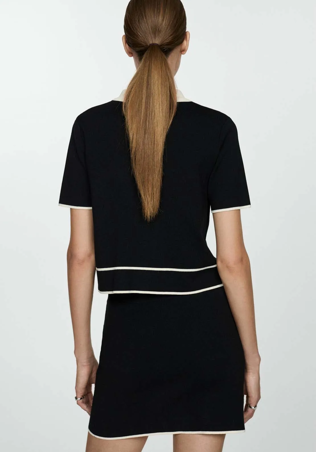 Short-sleeved cardigan with contrasting trims - Black