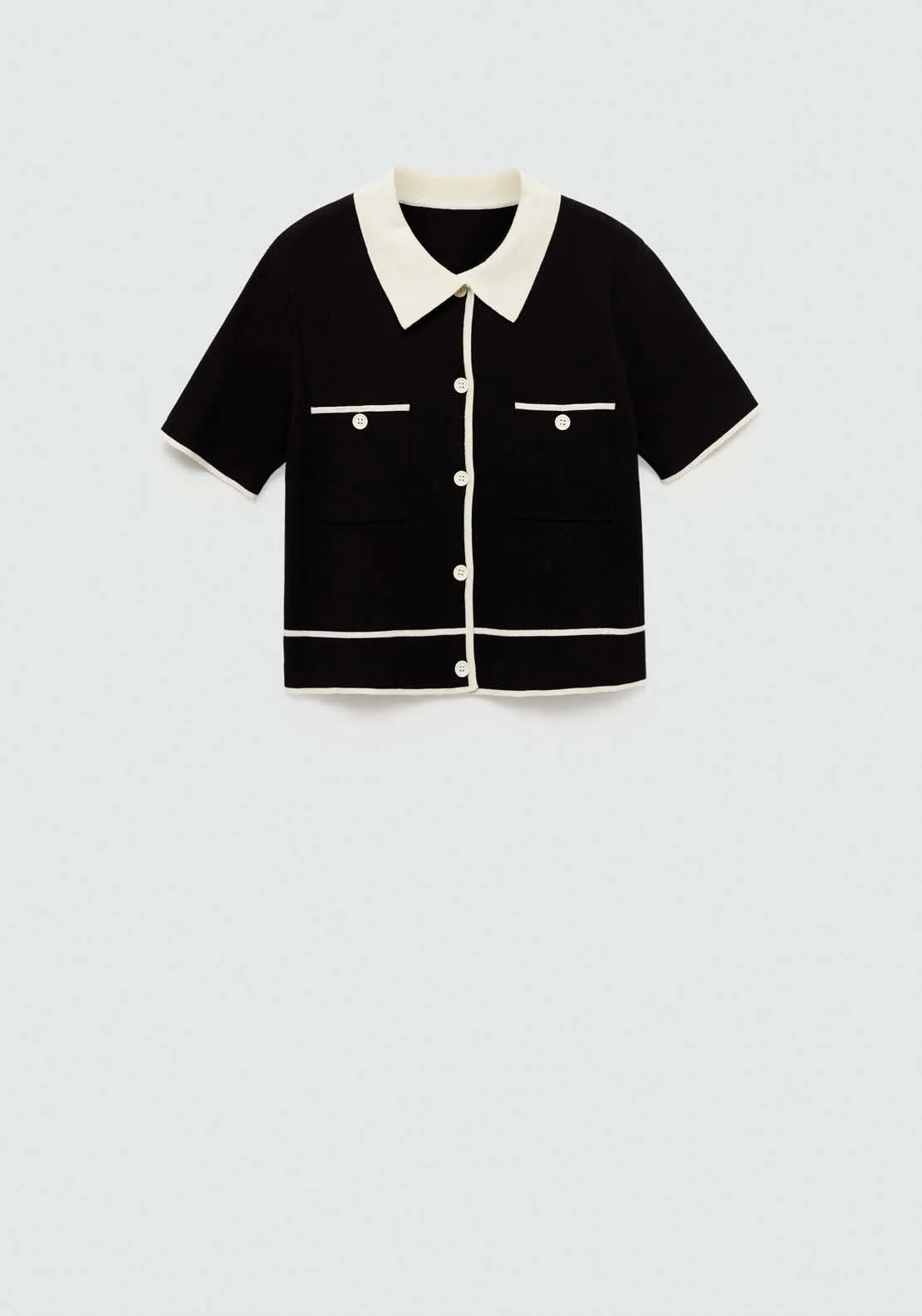 Short-sleeved cardigan with contrasting trims - Black