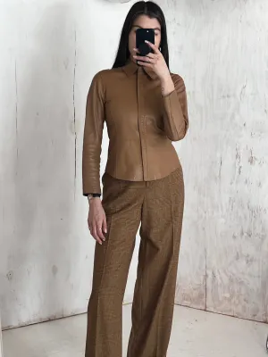 Soft Anne Klein tan leather shirt