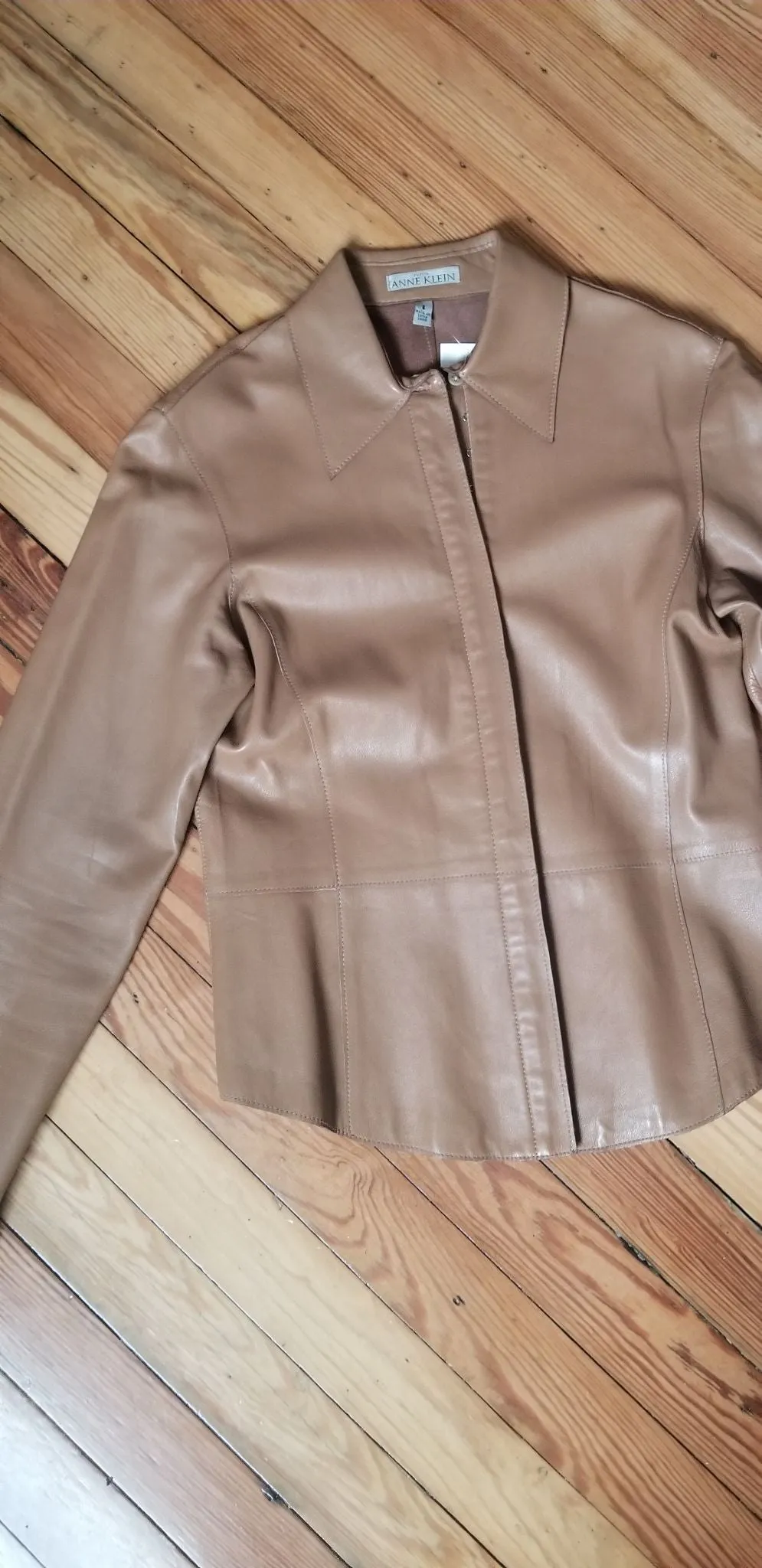 Soft Anne Klein tan leather shirt
