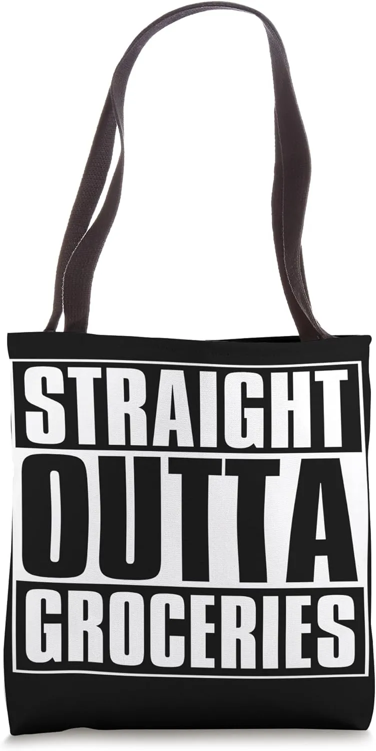 Straight Outta Groceries Black Minimal Funny Shopping Womens Tote Bag