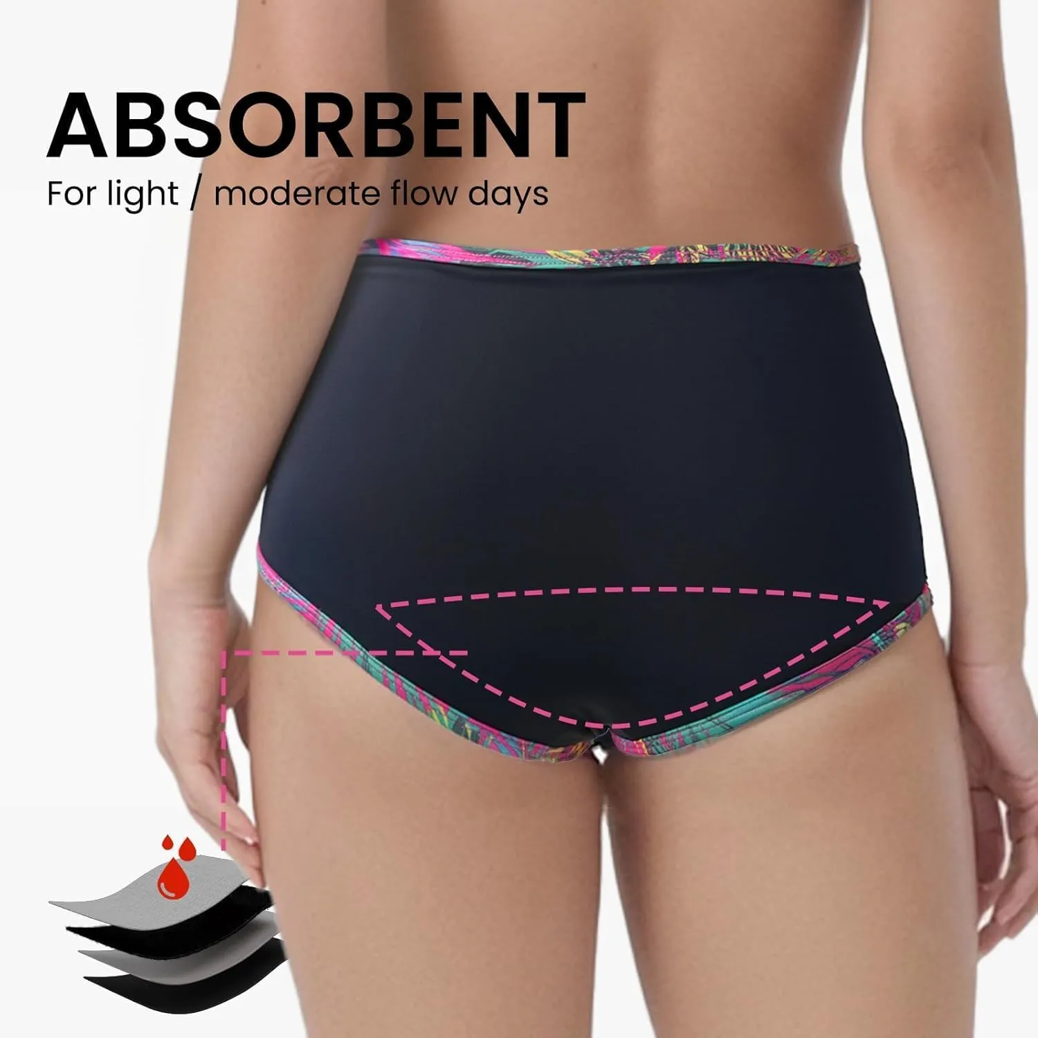 Swimwear Leakproof Bikini Bottoms Women's Black High Waisted Coverage Shorts Quick Dry for Girls Teens