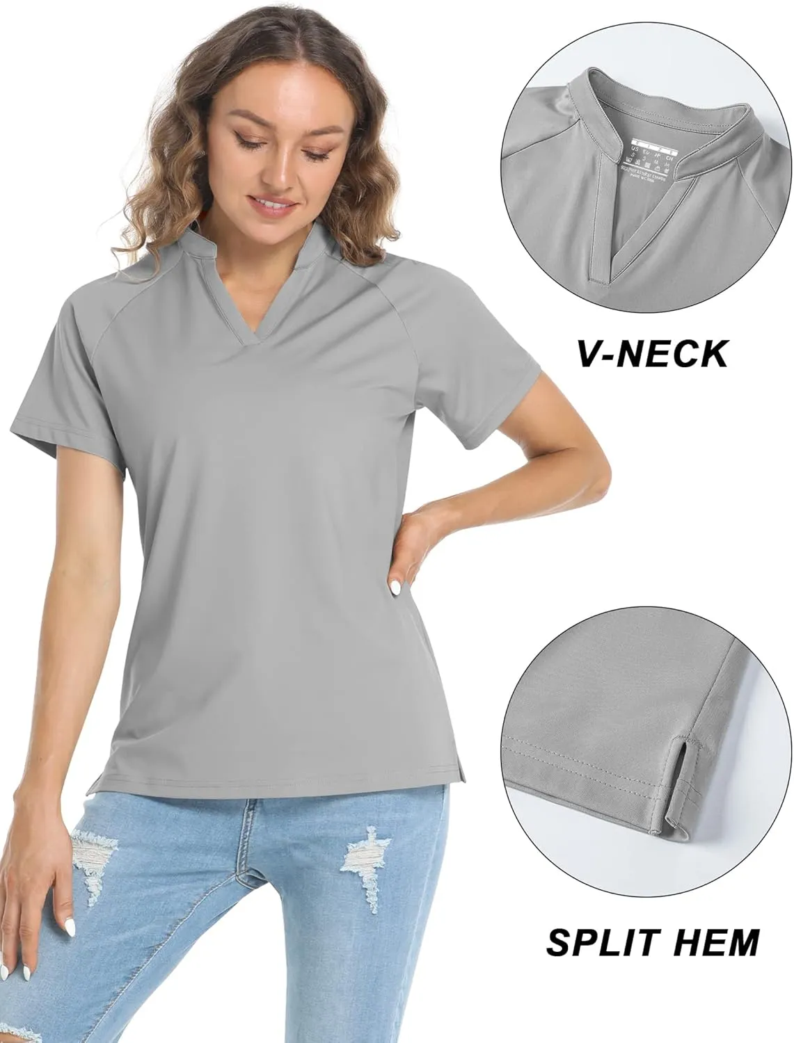 TACVASEN V-Neck Shirts for Women Quick Dry UV Protection Sun Summer Golf Tops