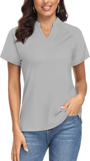 TACVASEN V-Neck Shirts for Women Quick Dry UV Protection Sun Summer Golf Tops