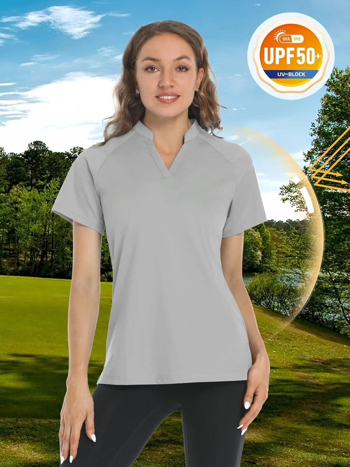 TACVASEN V-Neck Shirts for Women Quick Dry UV Protection Sun Summer Golf Tops