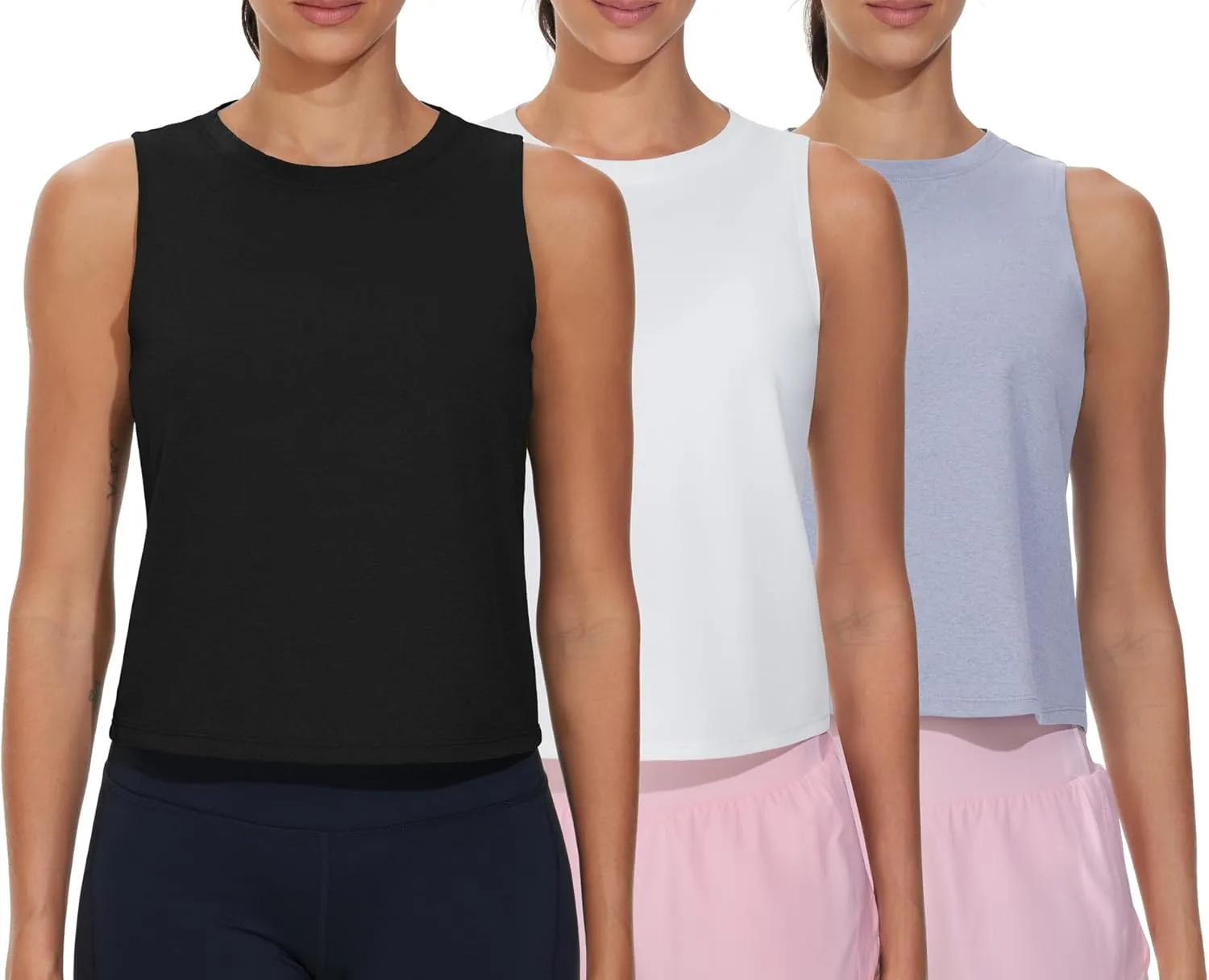 THE GYM PEOPLE Women's Workout Tank Tops 3 Pack Quick Dry Athletic Running Sleeveless Shirts