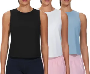 THE GYM PEOPLE Women's Workout Tank Tops 3 Pack Quick Dry Athletic Running Sleeveless Shirts
