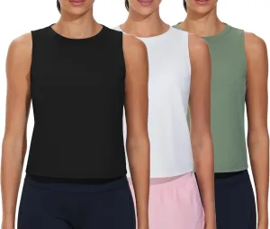 THE GYM PEOPLE Women's Workout Tank Tops 3 Pack Quick Dry Athletic Running Sleeveless Shirts