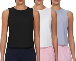 THE GYM PEOPLE Women's Workout Tank Tops 3 Pack Quick Dry Athletic Running Sleeveless Shirts