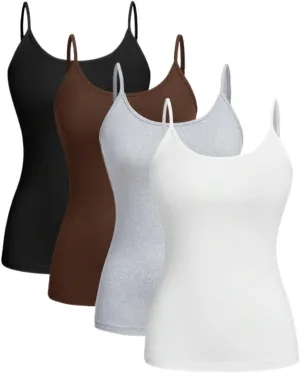 Tops for Women Fashion 2024 4pcs/Set Casual and Versatile Slim-Fit Camisoles Suitable for Summer Trendy Cami Tank Tops