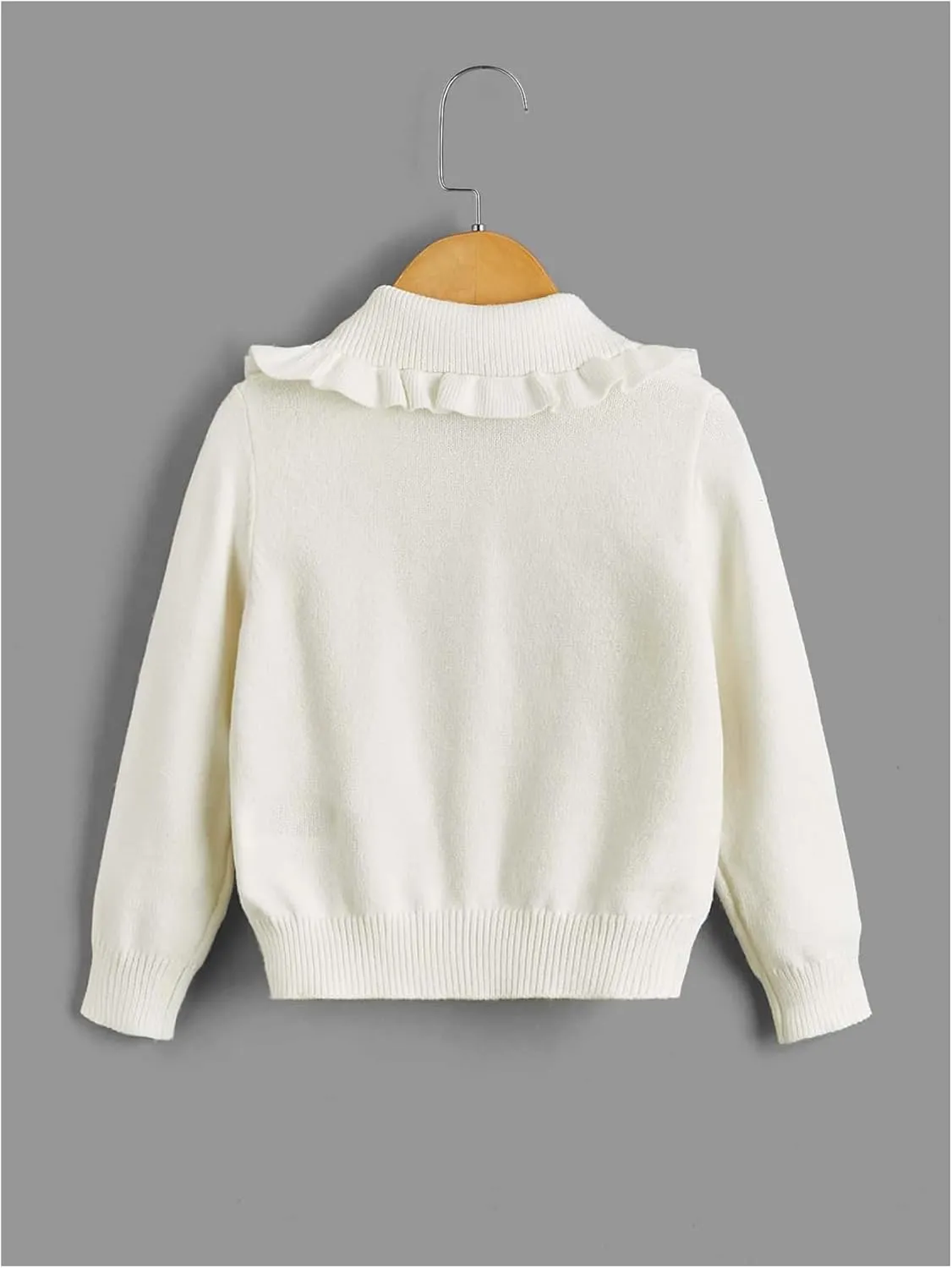 Verdusa Girl's Ruffle Trim Collar Long Sleeve Cardigan Sweater Cute Button Down Cardigans