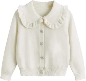 Verdusa Girl's Ruffle Trim Collar Long Sleeve Cardigan Sweater Cute Button Down Cardigans