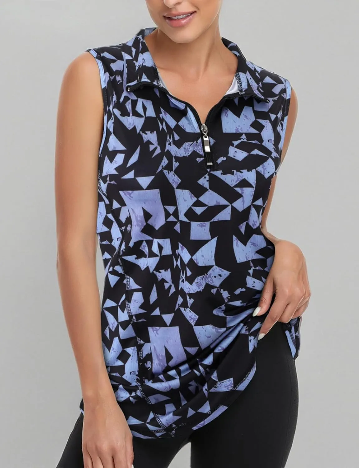 Viracy Women's Zip Up Golf Workout Tank Tops Sleeveless Quick Dry Athletic Polo Shirts