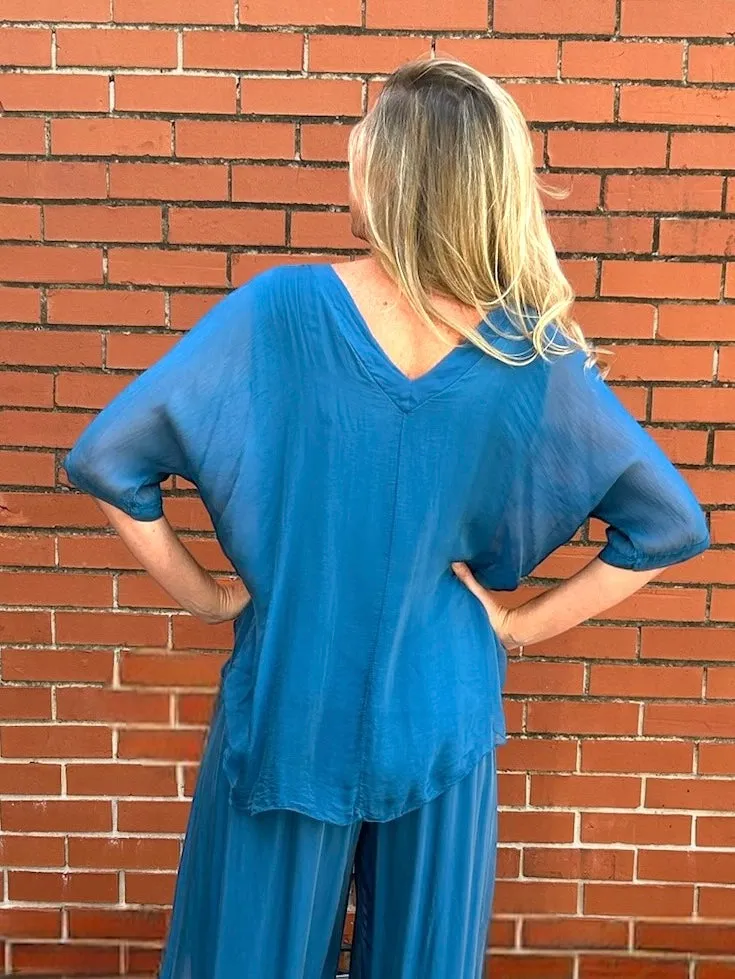 VNeck Silk Tunic with Ruffle Hem
