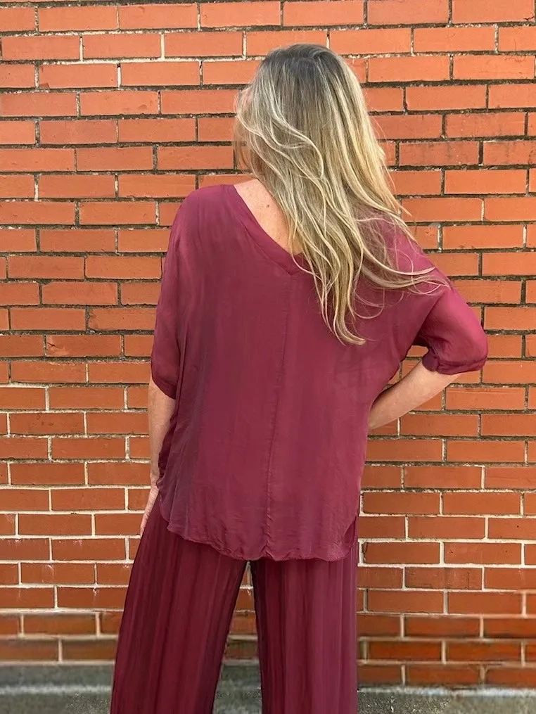 VNeck Silk Tunic with Ruffle Hem