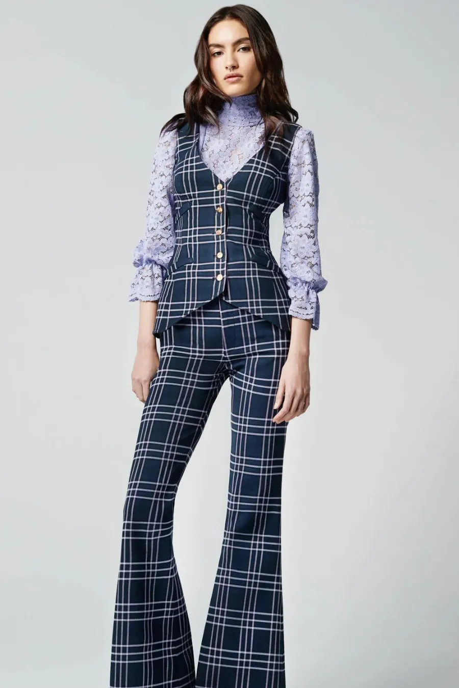 Waistcoat Navy Lilac Grid
