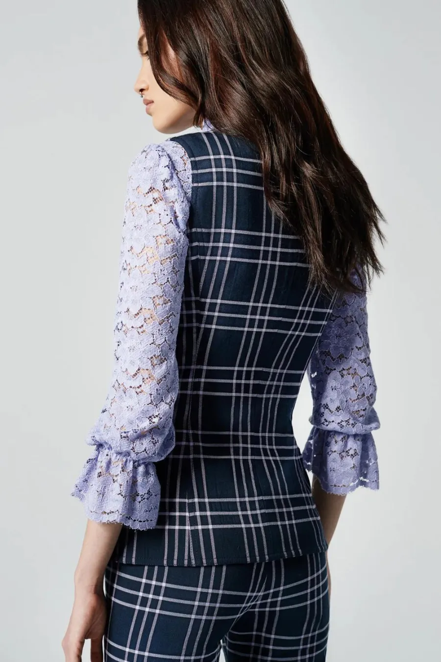 Waistcoat Navy Lilac Grid