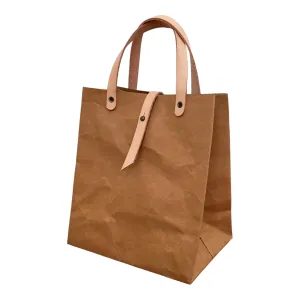 Washable Kraft Paper Minimal LUNCH BAG with Closure BROWN Color Eco-Friendly Handbags Design