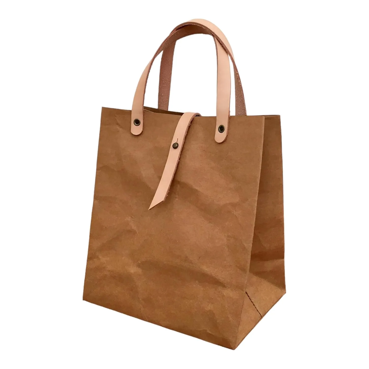 Washable Kraft Paper Minimal LUNCH BAG with Closure BROWN Color Eco-Friendly Handbags Design