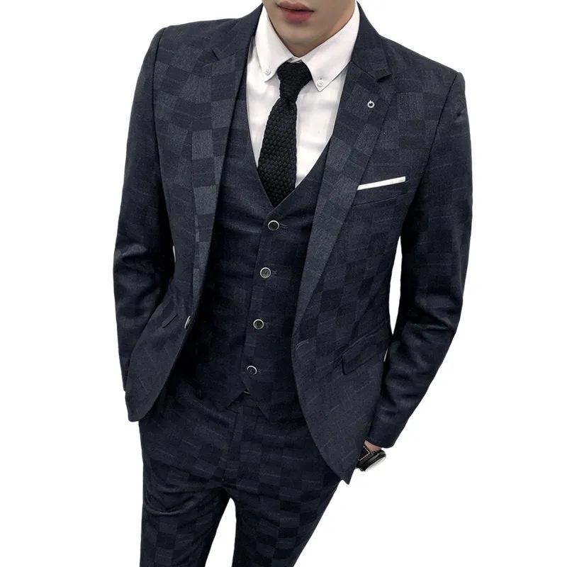 West Louis Tailor Business Elegant Plaid 3 Piece Slim Suit